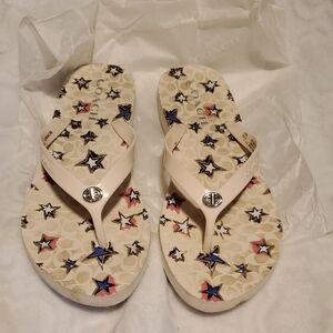 Coach Women's Sandals with Star Design - Cream and Blue